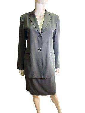Banana Republic Womens Gray Wool Skirt Suit Set Business Sz 6 Made In Italy EUC